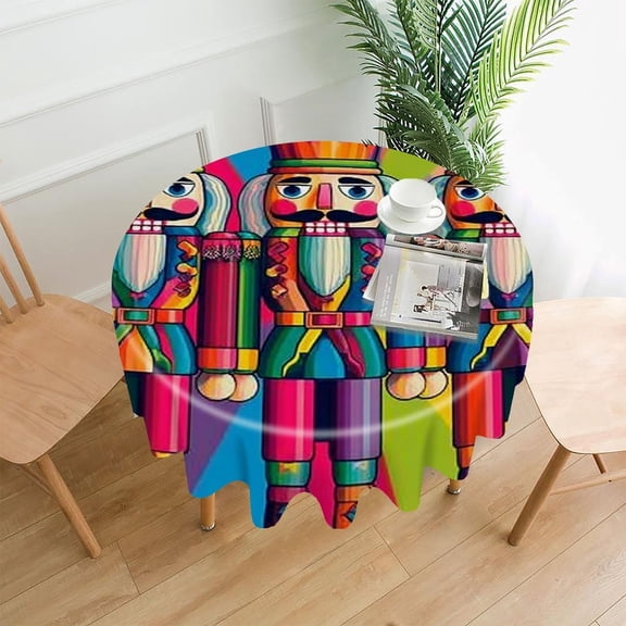 RKSupls 60 Inch Round Tablecloth, Nutcrackers Rainbow Pop Premium Polyester Straight Edge Wrinkle Resistant Washable Table Cover for Party Home Dining Decor