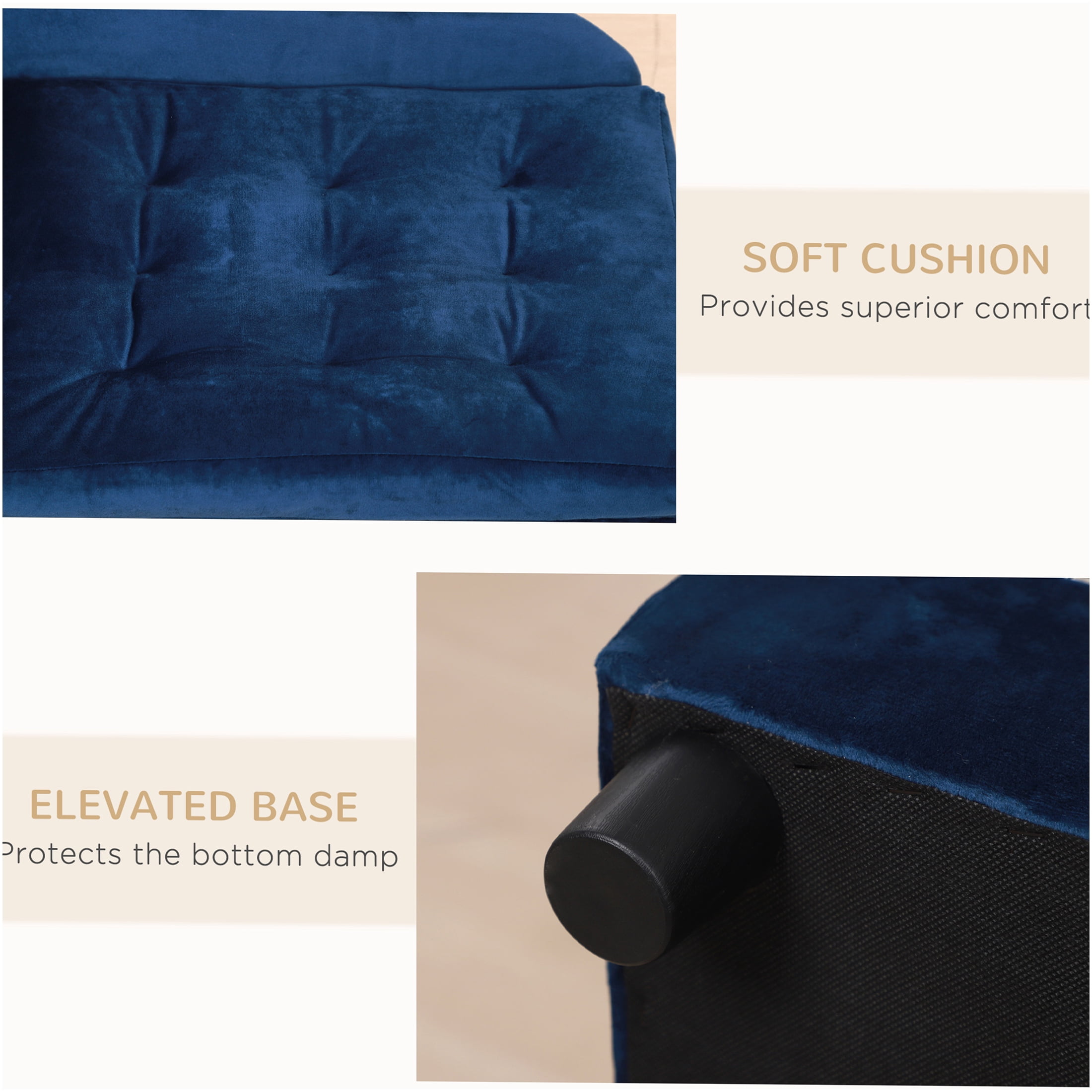 JERFIT Modern Dog Bed with Storage, Small Dog Couch Sofa with Plush 3" Foam Cushion, Cozy Pet Furniture for Puppies, Cats & Small Breeds, Blue Wooden Frame
