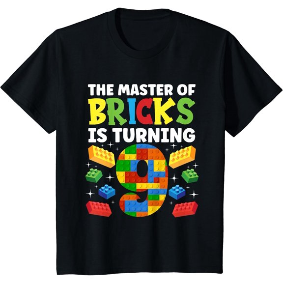Kids Kids 9th Block Building Birthday T-Shirt, Unisex T-Shirt