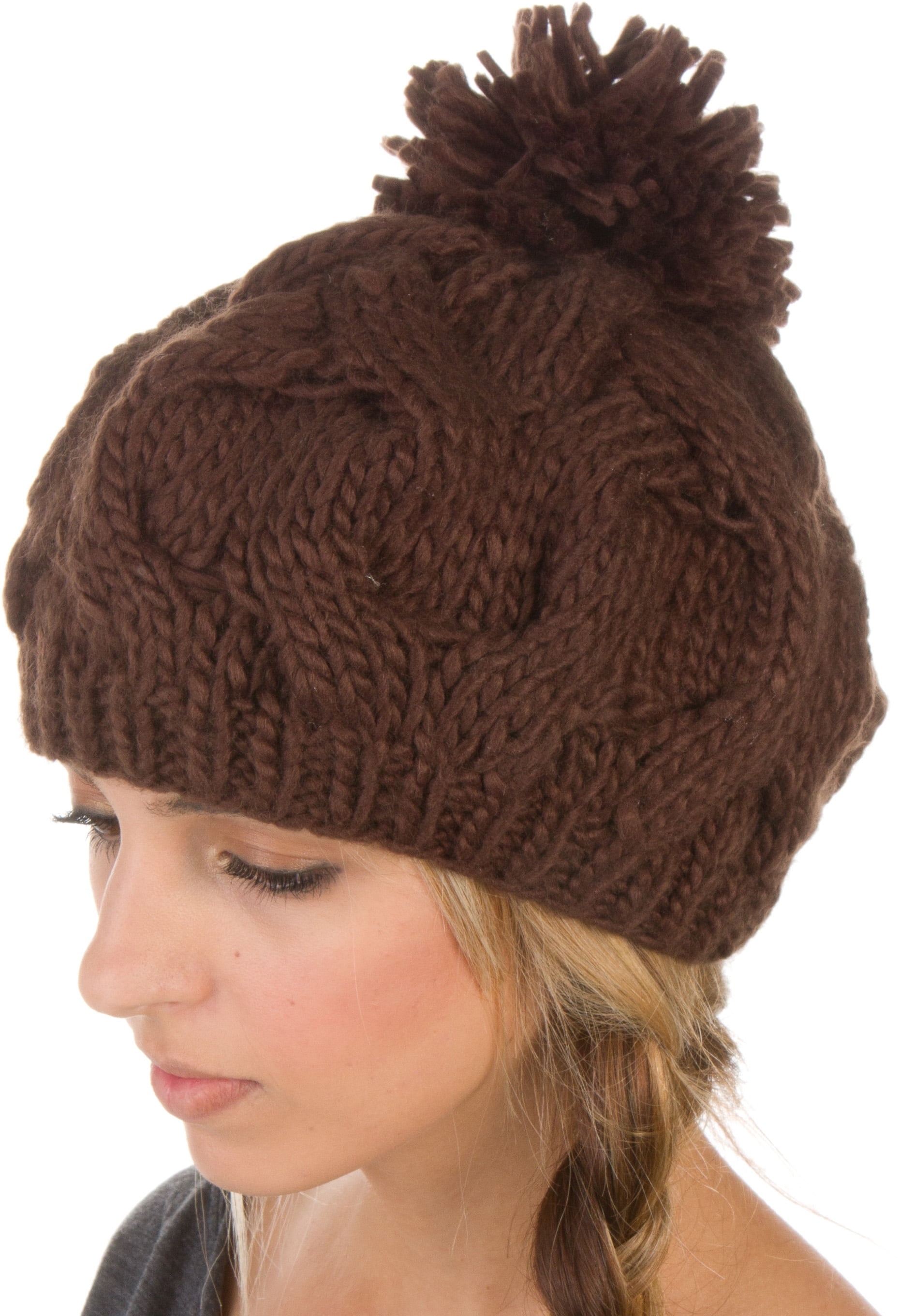 Sakkas Cable Knit Pom Pom Thick Slouch 