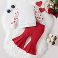 thumbnail image 4 of Bjutir Baby Toddler Valentines Day Outfit Girls Long Sleeve Letter Prints T Shirt Pullover Tops Bell Bottoms Pants Outfits For 18M, 4 of 6