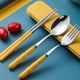 thumbnail image 5 of Juego de cubiertos portátiles de acero inoxidable | Kit de utensilios de viaje con palillos de cuchara y tenedor | Cubiertos compactos reutilizables | Empuñadura ergonómica | Estuche con cremallera, 5 of 7