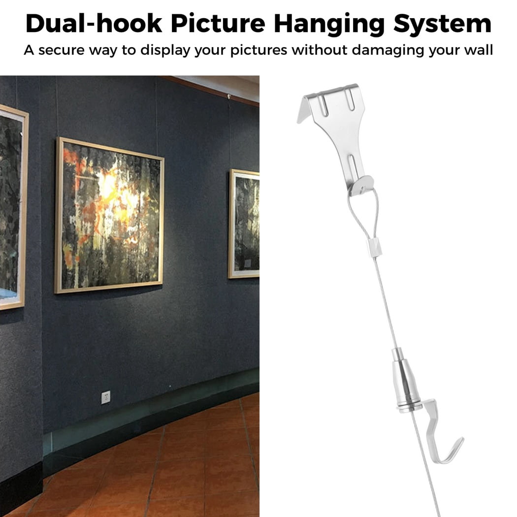 15 Pcs Picture Rail Hanging System, Photo Frame Display Cables 39’’ with Adjustable Hook, 66lb Stainless Steel Picture Rail Hanging Kit, Gallery Hanging Kit for Art Gallery, Wall Picture, Exhibition