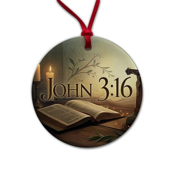 John 3-16 Bible Religious Verse Christmas Tree Holiday Round Ceramic Ornament