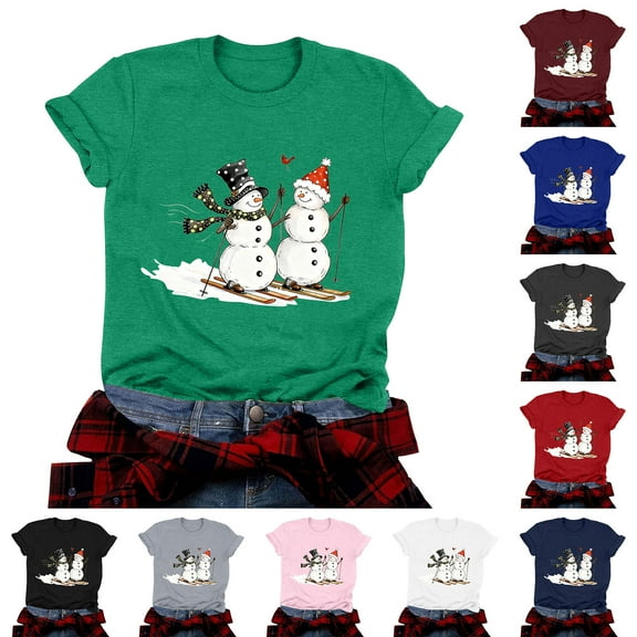 TTUHYWXI Christmas Shirts for Women Family Santa Graphic T Shirts Short Sleeve Funny Xmas Holiday Print Tee Tops (Navy, XXL)