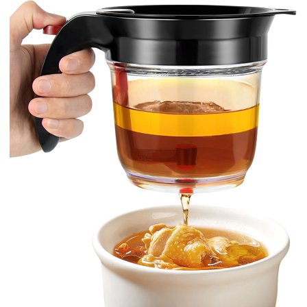 Plastic Fat Separator with Bottom Release 4-Cup/1000ml - Oil Strainer Gravy Separator Fat Skimmer for Kitchen Sauces & Liquids(LR Black 1 PCS)