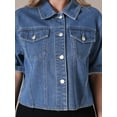 thumbnail image 5 of DARING DIVA Women's Short Sleeve Button Down Cropped Denim Jackets S Dark Blue, 5 of 7