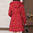 thumbnail image 6 of Women's Long Winter Coat, Thermal Lined Quilted Jacket, Windproof Parka with Hood, Warm Puffer Coat, Mid-Length Winter Jacket, Cold Weather Outerwear, Elegant Winter Parka Red, 6 of 7