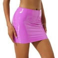 thumbnail image 2 of Alvivi Women's Glossy PVC Leather Mini Skirt Solid Color Bodycon Short Pencil Skirts Dark Pink M, 2 of 7