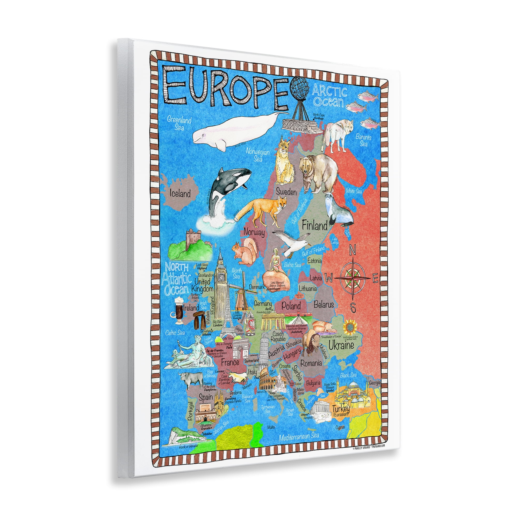 Stupell Industries Europe Animal Map Travel & Places Painting Unframed Art Print Wall Art, 11 x 14