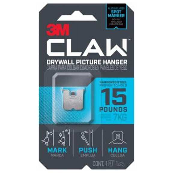 3M 3PH15M-1ES CLAW Drywall Picture Hanger & Marker, Holds 15-Lbs. - Quantity 4