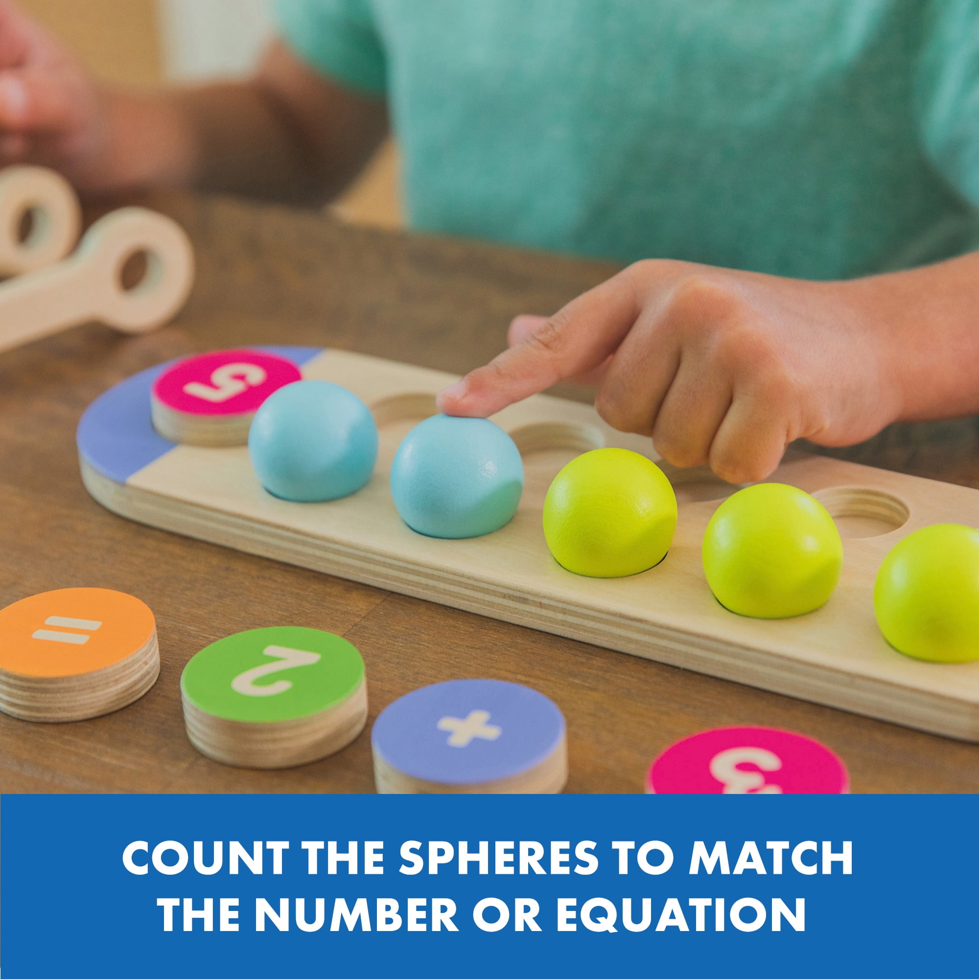 Educational Insights Count & Match 20 Beads Wooden Abacus, Preschool Counting Set with Fine Motor Tweezers