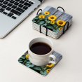 thumbnail image 4 of BaHomeck Drink Coasters Set Of 6 With Holder Row Of Sunflowers Growing Against Old Wooden Fence Water Absorbent Ceramic Coasters Tabletop Protection,Suitable For Various Cup,Home Decor, 4 of 4