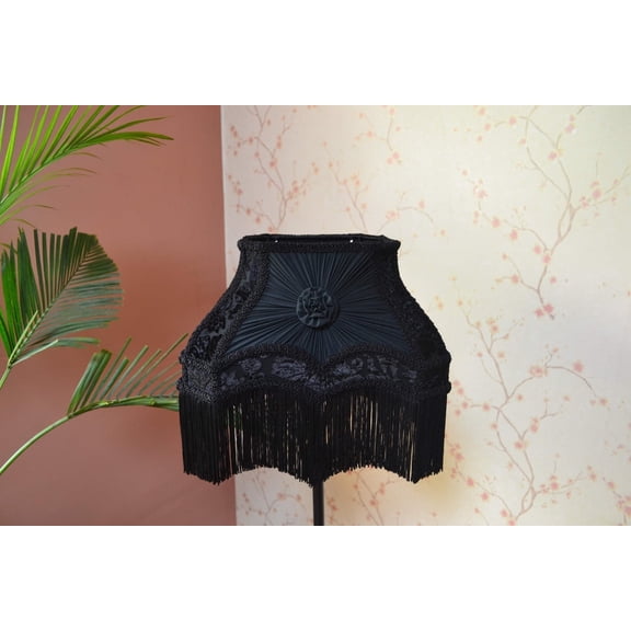 BespokeByNikita Velvet & Chiffon Black Fringe Rectangle Lampshade