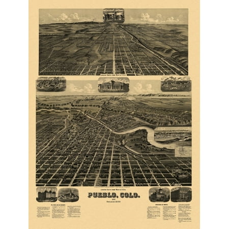 - Antique Map of Pueblo Colorado 1890 Pueblo County Poster Print