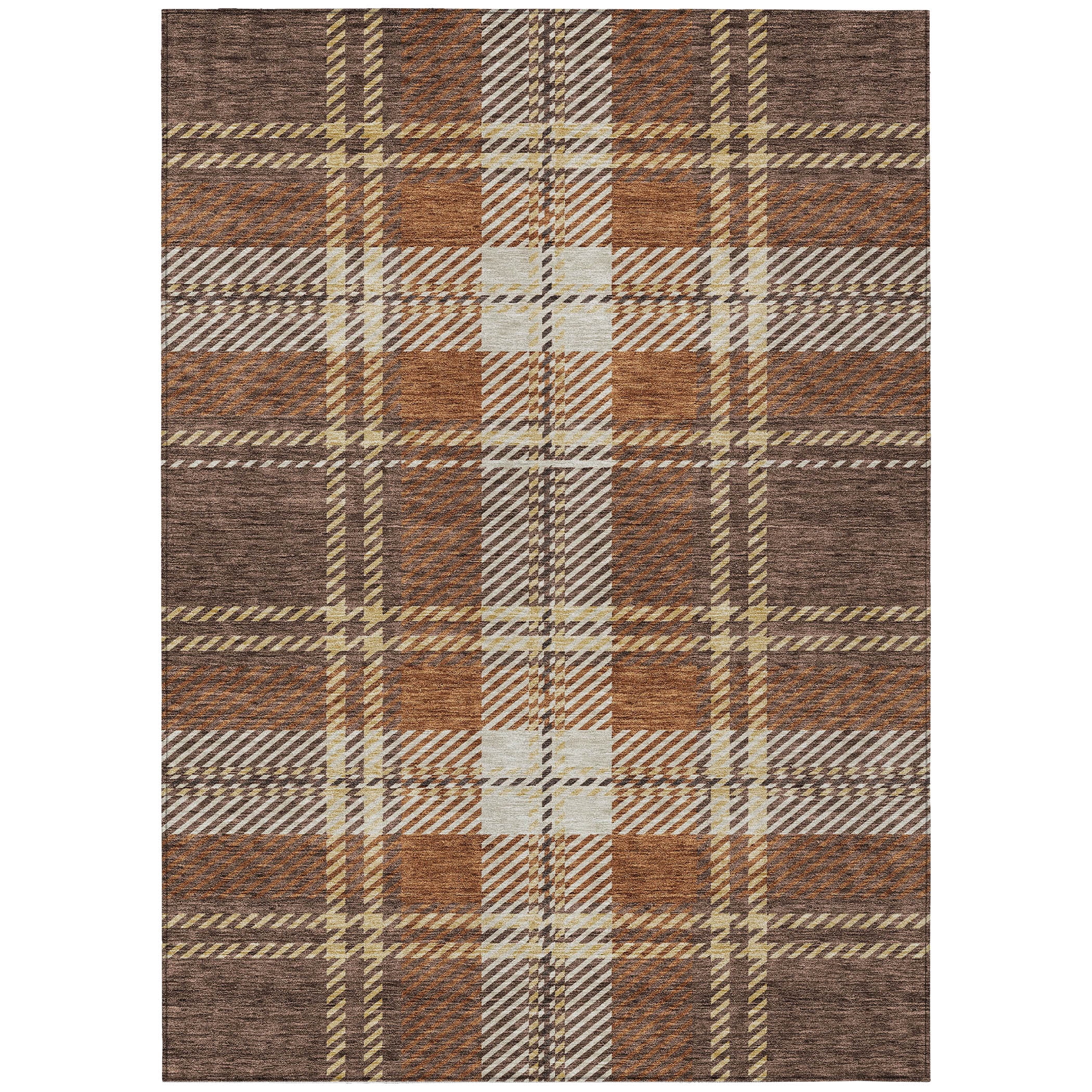Addison Rugs Chantille Indoor/Outdoor Transitional Plaid Chocolate Washable Rectangle Rug, 10' x 14'