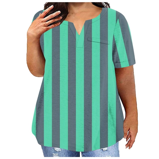 Plus Size Tops for Women Short Sleeve V Neck Shirts Solid Color Basic Tees Loose Summer Pullover Tops Dressy Casual Tee Shirts Trendy Spring Summer Tunic Tops,Plus Size Lace Blouse Green,L