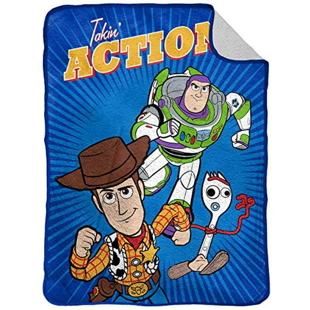 Disney Pixar Toy Story Take Action Flannel Sherpa Blanket Measures 60 X 80 Inches Kids Bedding