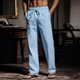 thumbnail image 2 of WIZUTIZ Men's Cotton Linen Blend Pants Elastic Waist Solid Color Relaxed Fit Casual Trousers With Pockets, 2 of 8