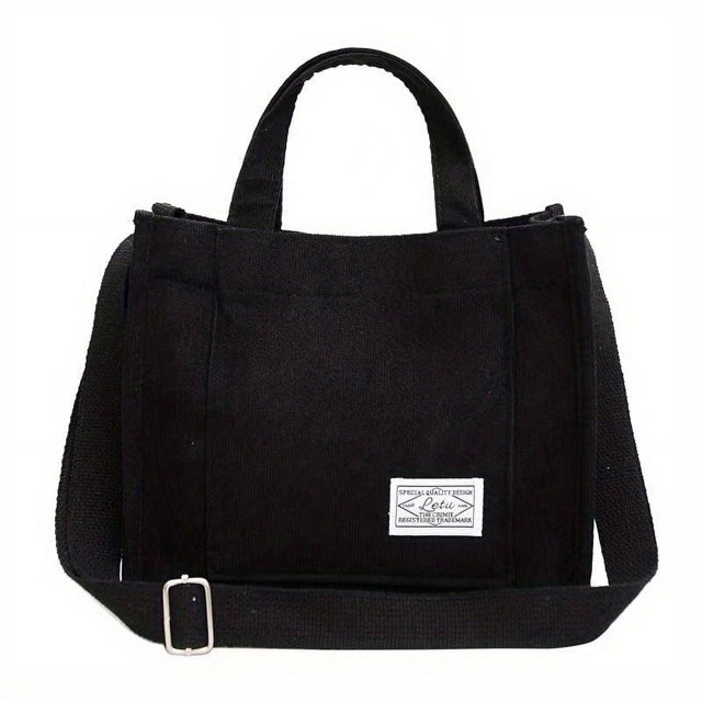 Mini Letter Patch Corduroy Tote Bag, Satchel Square Casual Shoulder Bag Retro Style Crossbody Bag With Double Handle