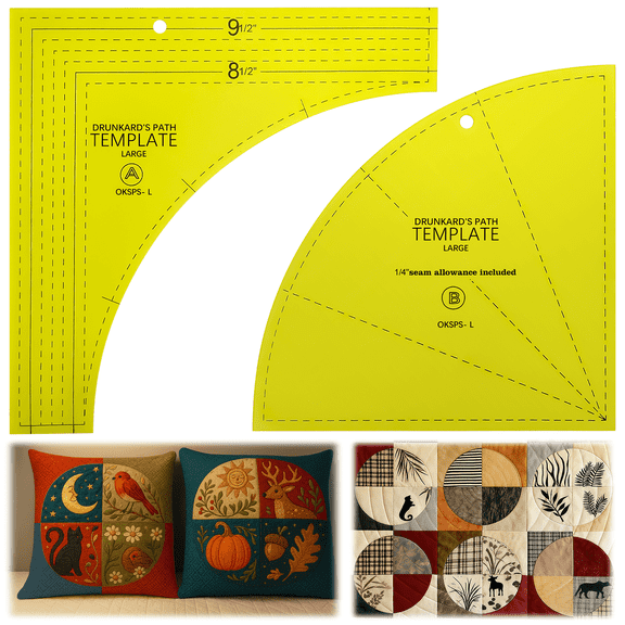 Drunkard’s Path Quilt Template – 10" Acrylic Curved Ruler for Precut Fabric Squares, Layer Cakes, Circle Blocks, Patchwork and Sewing Projects