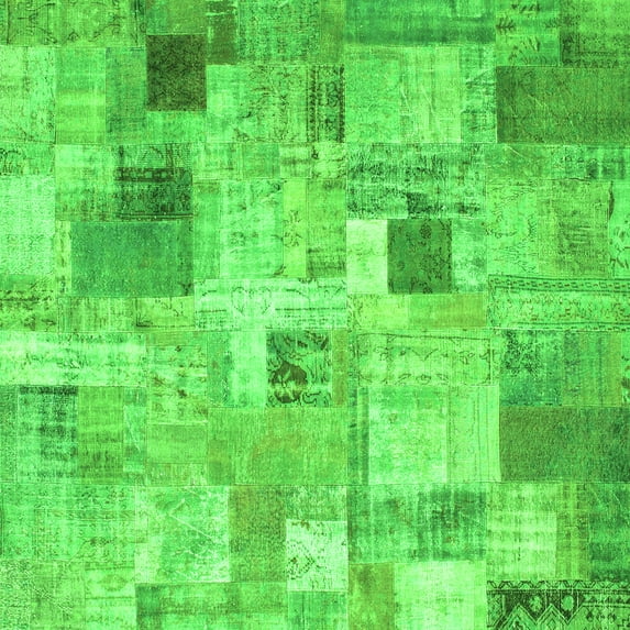 Ahgly Company Indoor Square Patchwork Green Transitional Area Rugs, 3' Square
