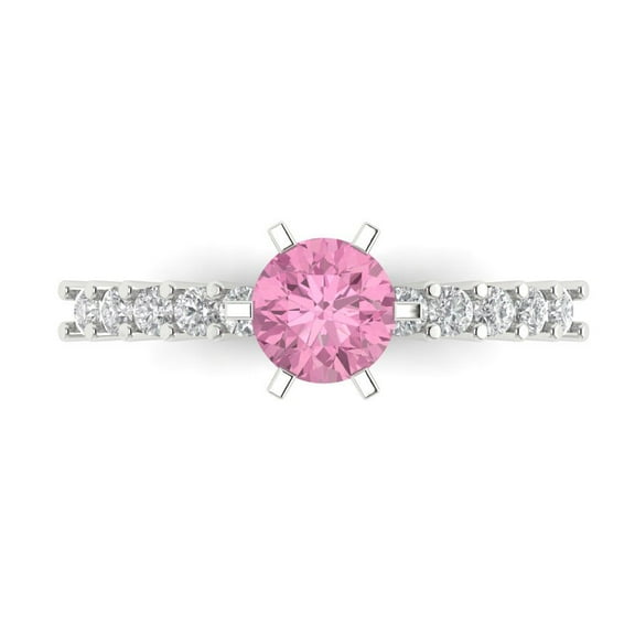 Solitaire with Accents Engagement Ring for Women - 1.05ct Simulated Pink Diamond in 18K White Gold Promise Ring