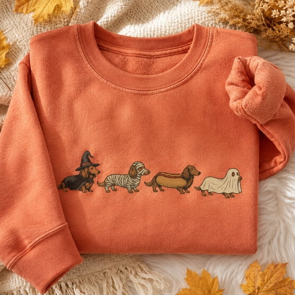 Halloween Dachshund Shirt, Funny Wiener Dog Costume Sweatshirt, Spooky Witch Mummy Hot Dog Ghost Hoodie and T-Shirt, Gift for Dog Lovers
