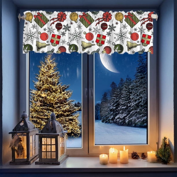 Fiudx Ofertas de la semana Imprescindible para Navidad 137 x 45 cm/53,9 x 17,7 pulgadas Las exquisitas cortinas de estilo navideño para ventanas Decoraciones festivas que hacen que la ventana luzca e