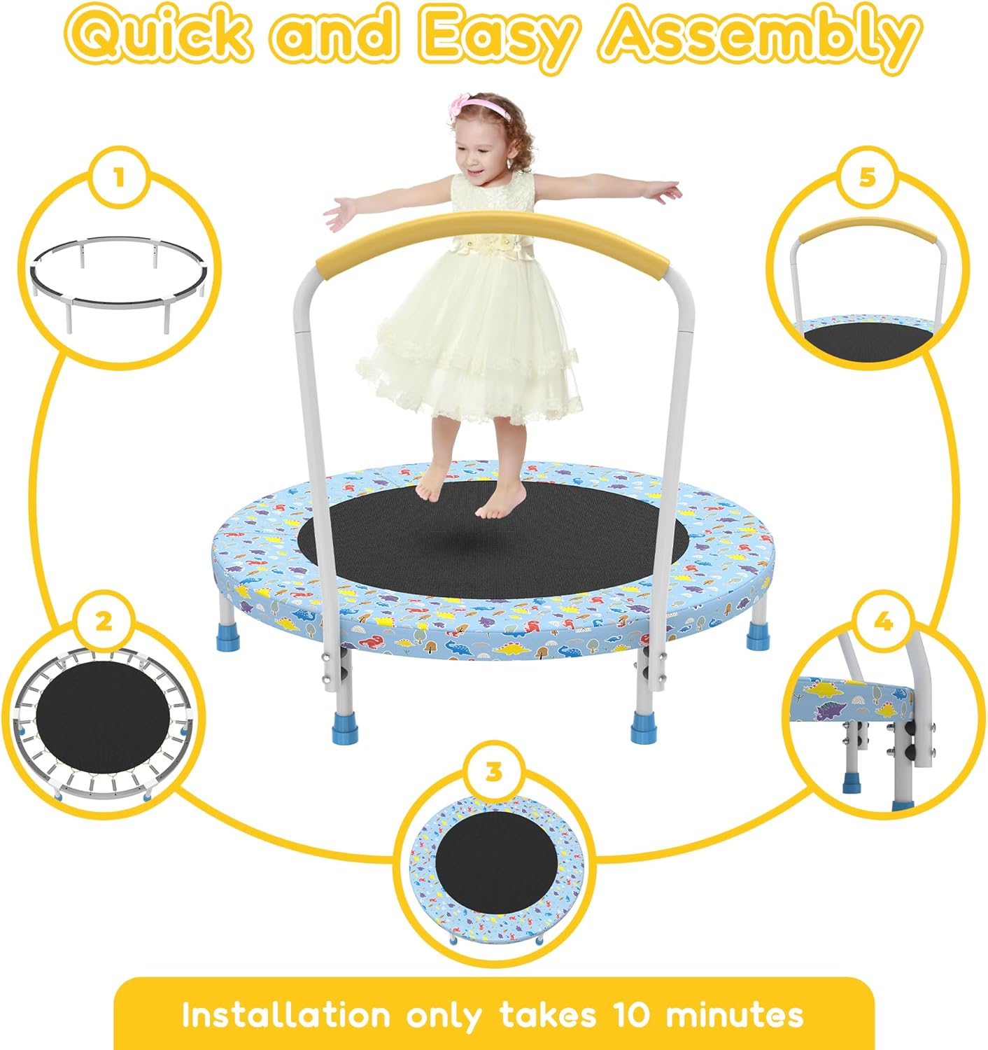 CZBZ 36'' Toddler Trampoline Trampoline for Kids, Mini Indoor/Outdoor Trampoline, Small Rebounder Trampoline with Foam Handlebar, Birthday Gift for Boy and Girl Baby Trampoline