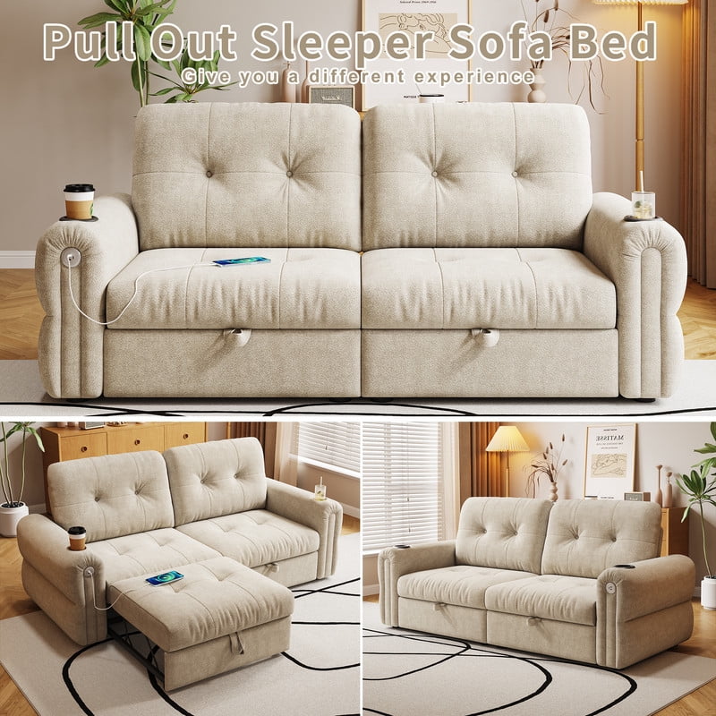 77" Convertible Sofa Bed – 2-in-1 Loveseat & Guest Bed, Chenille Fabric, 600lb Capacity