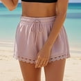 thumbnail image 5 of Women's Frilled High Waist Lace Hem Shorts Casual Summer Style Pink M, 5 of 6
