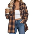 thumbnail image 4 of Plaid Shirts for Women Dressy Long Sleeve Casual Lightweight Shacket Fashion Fall Shirts with Pockets Brown S, 4 of 6