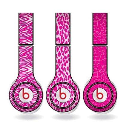 Pink Animal Print Set of 3 Headphone Skins for Beats Solo HD Headphones - Removable Vinyl