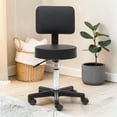 thumbnail image 2 of Hassch Swivel Rolling Stool w/ Thick Padded Seat and 5 Wheels, Height-Adjustable Stool with Back, for Massage Salon Home Office (Black), 2 of 10