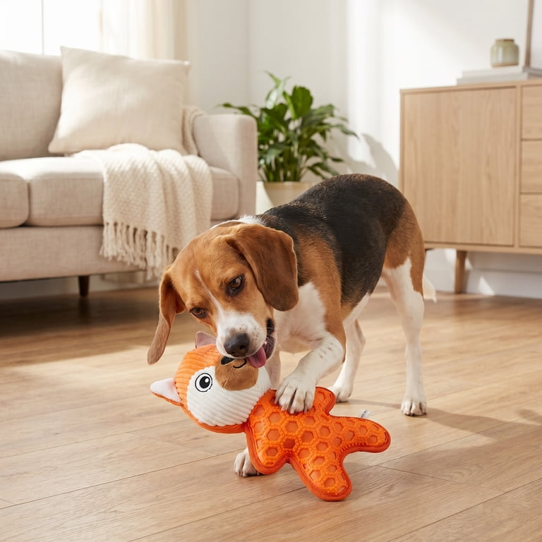 Vibrant Life Orange Fox Plush Dog Toy with Squeaker, Chew Level 4