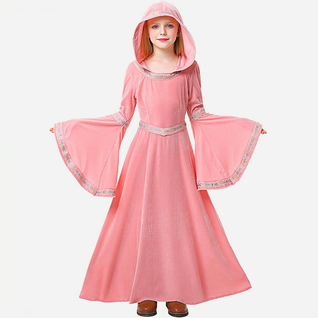 Cowsor Robe de Fête Médiévale pour Filles, Manches Bouffantes de l'Ère Victorienne, Velours, Taille Haute, Longue Robe