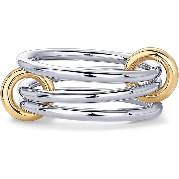 DESIGNICE 14K Gold Plated Interlocked Stackable Rings for Women - Statement Mixed Metals Multi Ring Stack - Cubic Zirconia Connected Bands Stacking Jewelry