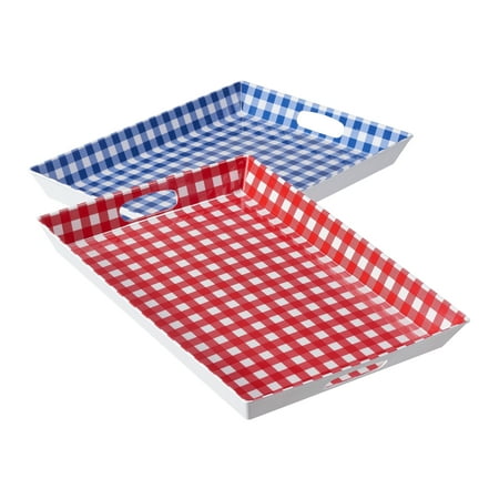 - Mainstays Melamine Rectangular Tray 2-Pack, Red/Blue Gingham