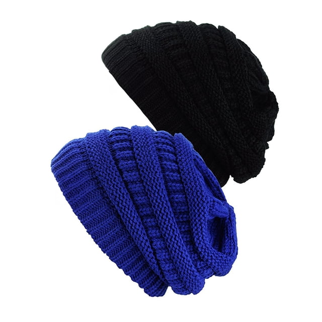 Bonnet Tricoté pour Femmes (2 PACK), Noir/royal