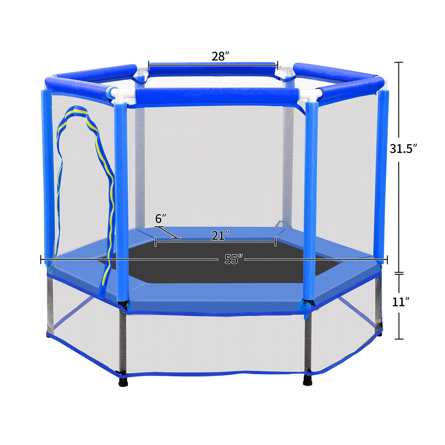 Kadyn 55" Toddlers Trampoline, Vinyl Jumping Trampoline with Safety Enclosure Net and Balls, Indoor Outdoor Mini Trampoline for Kids, Blue