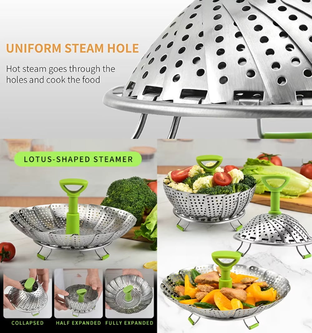 Expandable Stainless Steel Steamer Basket, Folding Vegetable