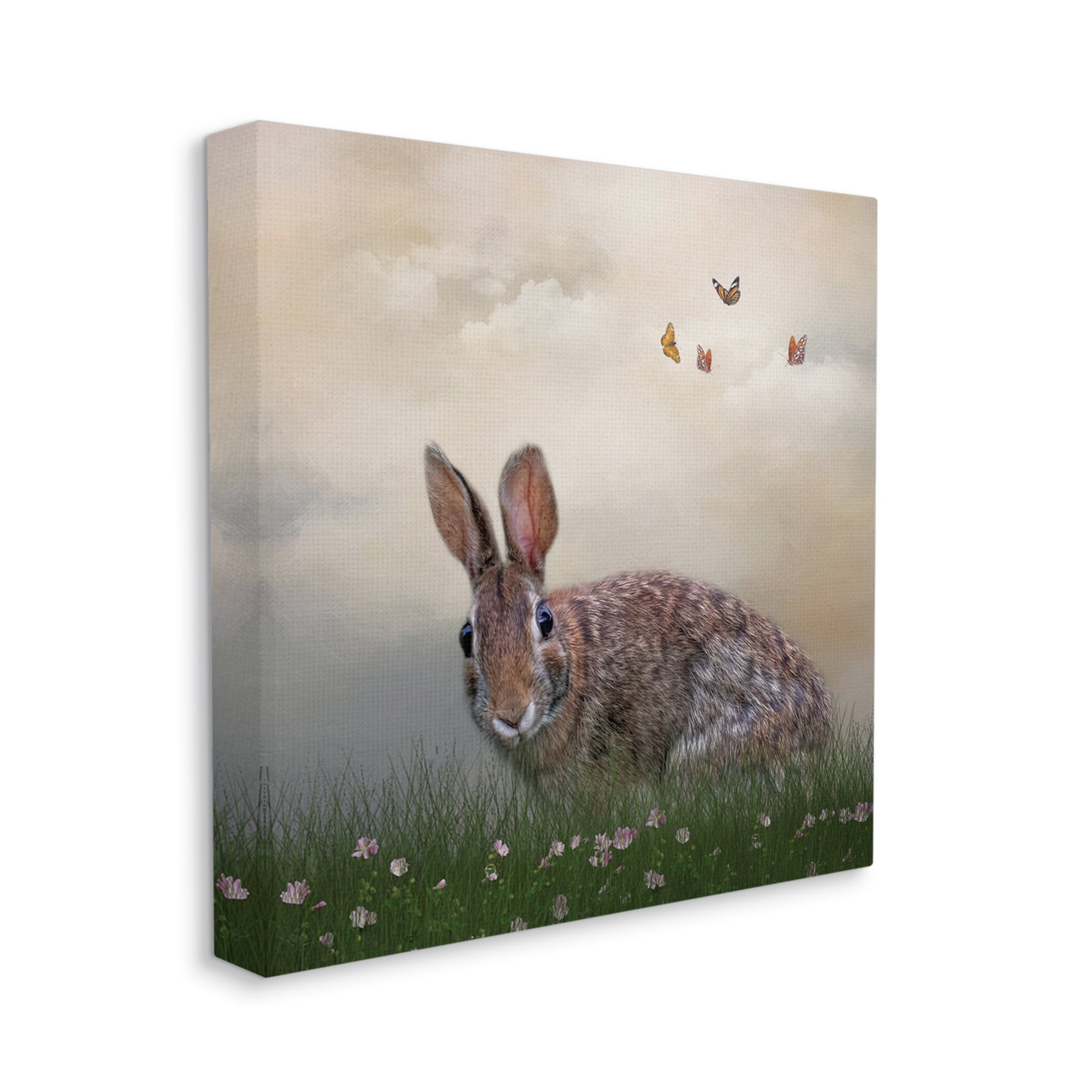 Stupell Spring Rabbit Meadow Butterflies Animals & Insects Photography Gallery Wrapped Canvas Print Wall Art