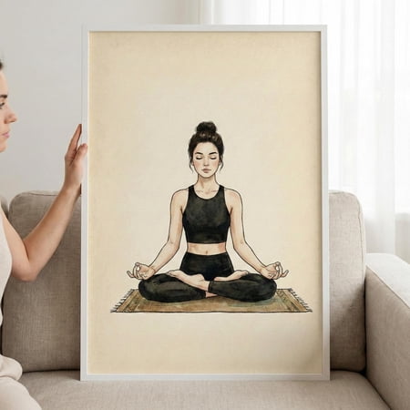 Meditating Woman Watercolor Illustration Wall Art Zen Yoga Decor Mindfulness Wellness Prin