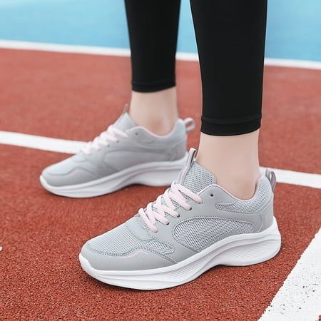 

XIAQUJ Women Sports Shoes Fashion Simple Leather Panel Breathable Comfortable Non Slip Lace up Shoes Women s Fashion Sneakers Grey 8(40)