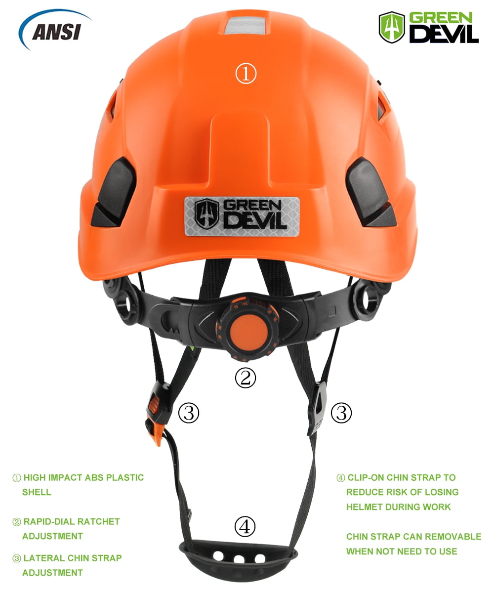 GREEN DEVIL Safety Helmet Hard Hat with Visor and Chinstrap Adjustable Lightweight Vented ABS Work Helmet for Men and Women 6-Point Suspension ANSI Z89.1 Approved Ideal for Industrial & Construction
