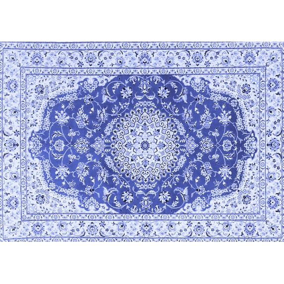 Ahgly Company Machine Washable Indoor Rectangle Persian Blue Traditional Area Rugs, 7' x 9'