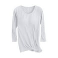 thumbnail image 2 of Caywon Women Tops with Built In Bra Crewneck 3/4 Sleeve Undershirts Spring Casual Loose T-Shirts No Underwire Home Sleepwear Soft Stretch Base Layer, 2 of 9