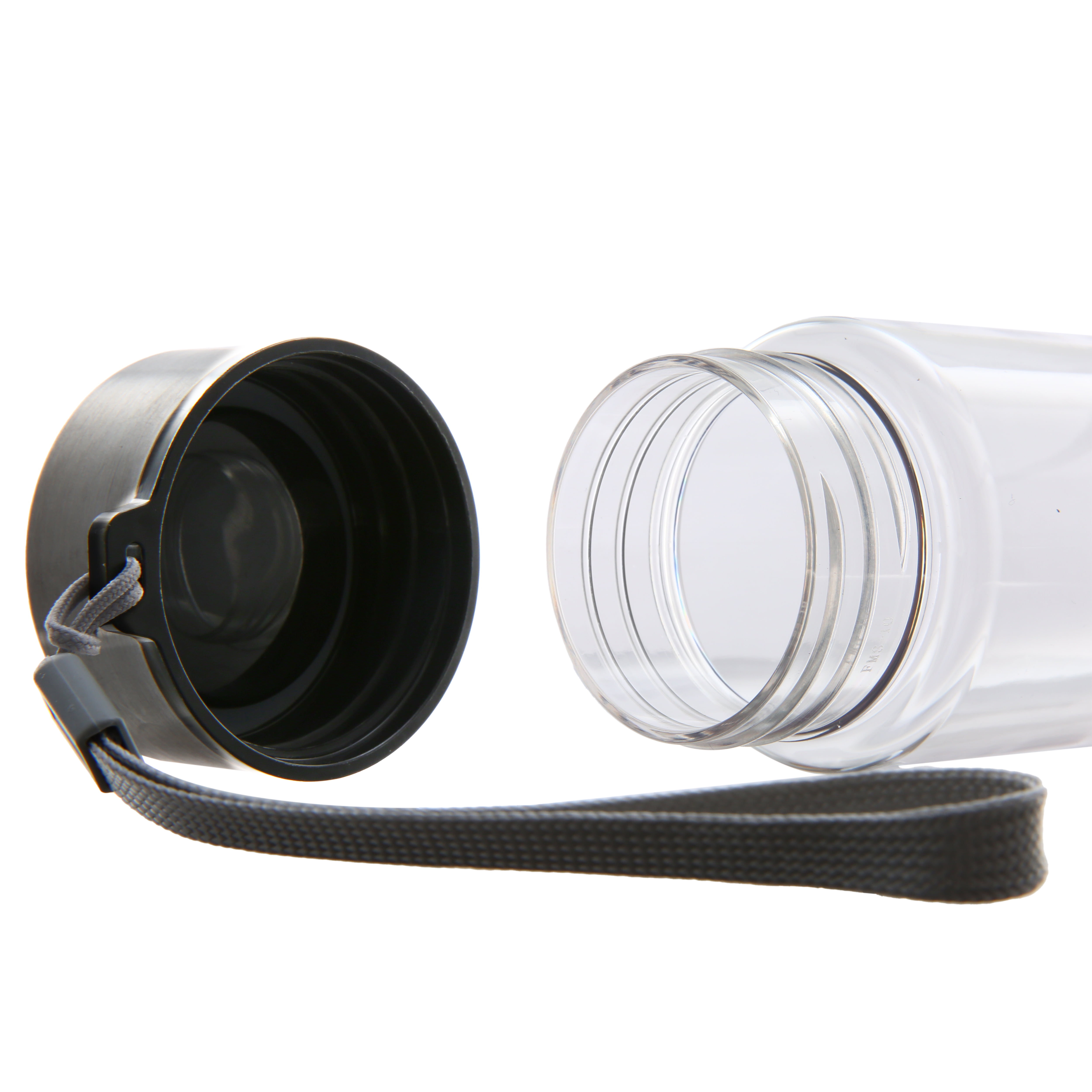 Mainstays 18 oz Plastic Clear Water Bottle Stainless Steel Screw Cap Lid with Strap, 1 Each