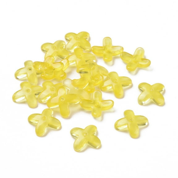 200pcs Glass Beads for Jewelry Making Flower Yellow 9.5x9.5x3.5mm Hole: 1mm